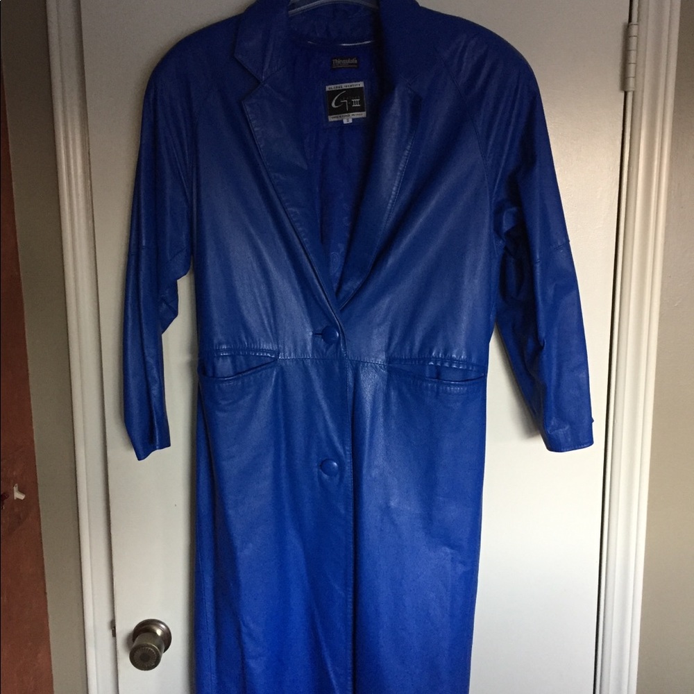 Royal blue genuine leather coat
